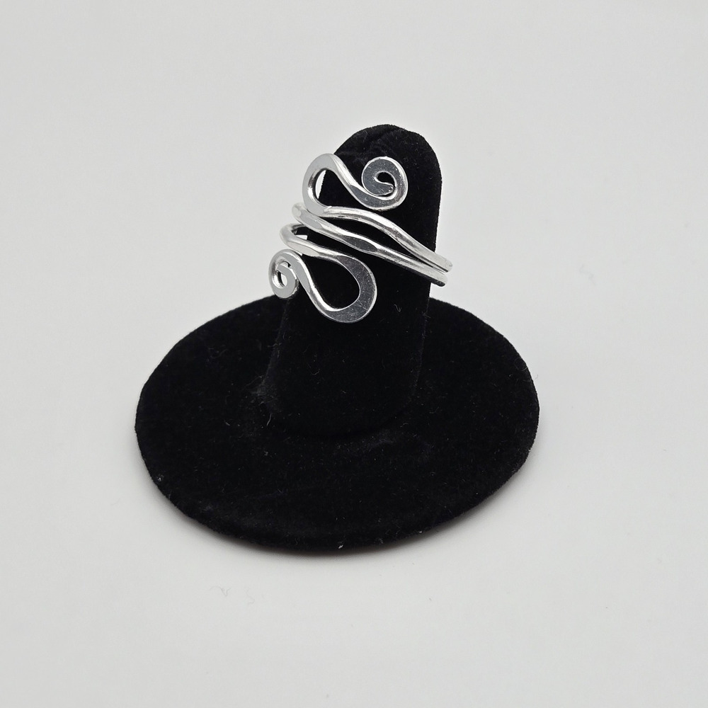 Snake Ring Silvertone Scroll Hammered Metal Swirl Modern Artisan Boho Size 6.25 - Picture 10 of 11